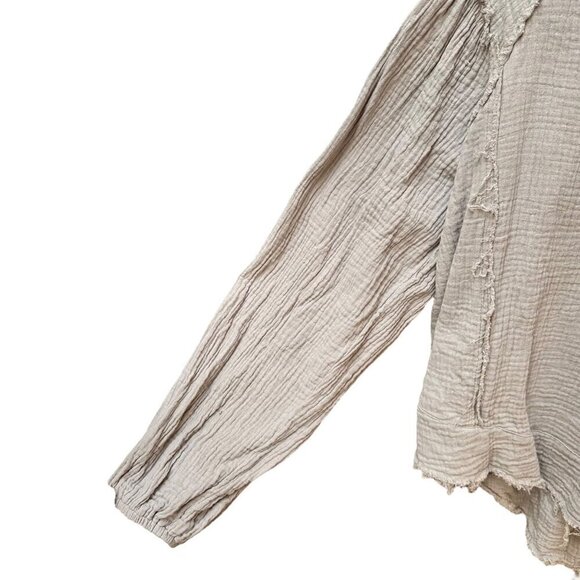 Big Water Blue Sky Top Textured Distressed Cotton 1/4 Button-Up Long Sleeve SM - Picture 2 of 7